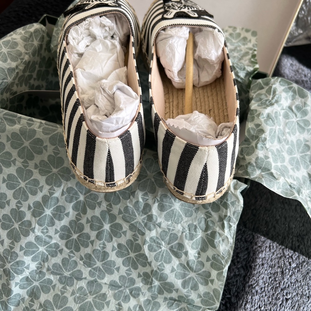 Kate Spade Black and White Striped Espadrilles